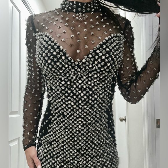 FMG/WBFF/Gala Dress Sharp Fabrics Black with Rhinestones Evening Pageant Gown - Picture 4 of 6